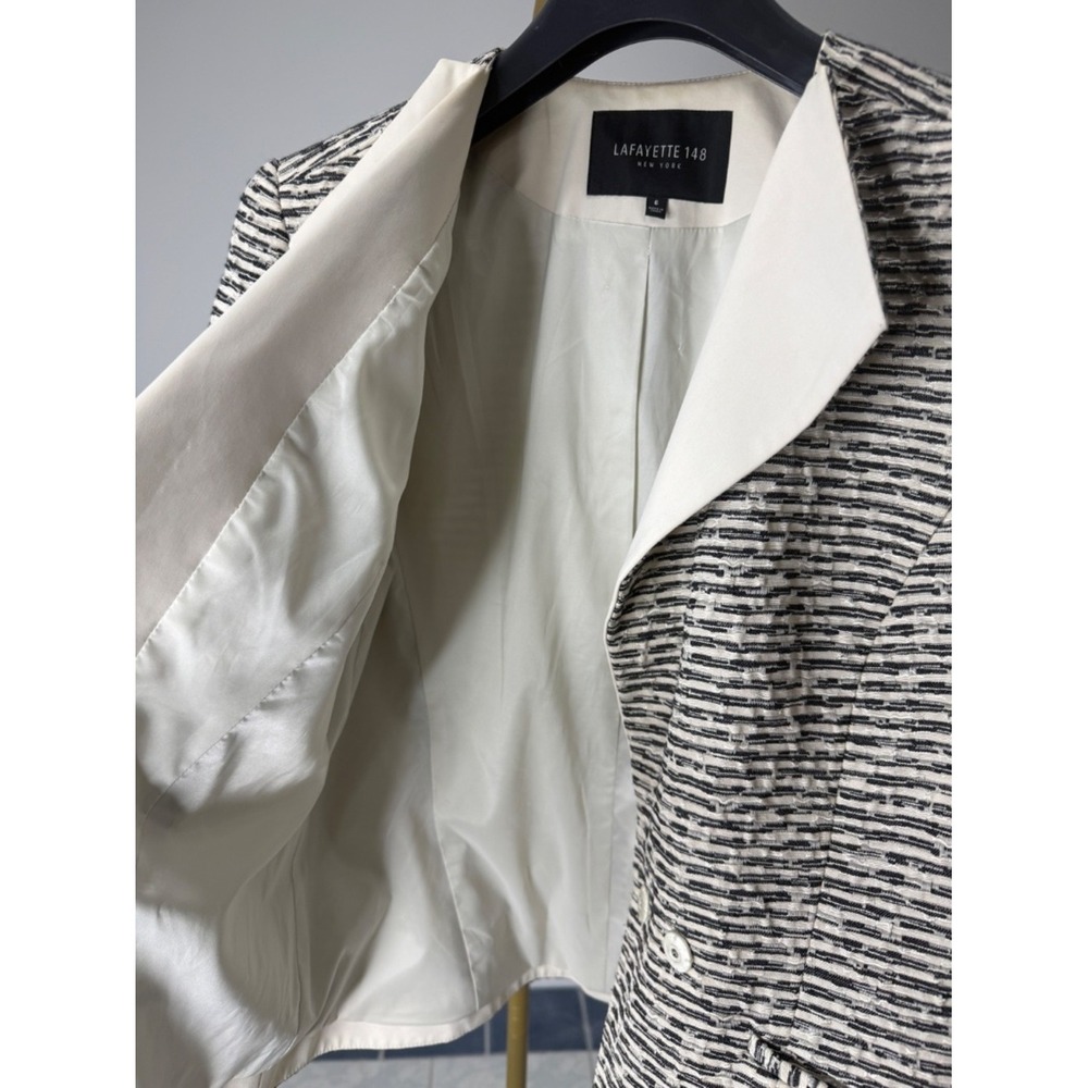 Lafayette 148 Textured Tweed Cropped Blazer Jacket Size 6 Quiet Luxury - Picture 6 of 13